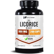 Healthfare Licorice Root Extract 900mg | 200 Vegan Capsules DGL Supplement | Extra Strength Herbal F