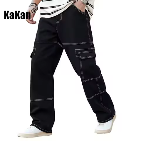 Kakan - New Men's Black Straight Leg Pocket Jeans, Y2k Clothing Workwear Long Jeans Jeans Man Brand
