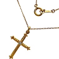 AHKAH/ AHKAH Cross Design 1P Diamond Necklace K18 Gold 2.0g 43cm Women's [Used]
