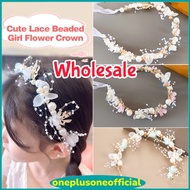 Flower Crown Headband Girl Crown Pearl Ribbon Crown Sweet Kids Flower Hair Accessories