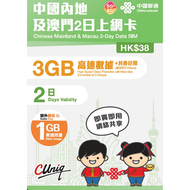 【內地及澳門】2日 4GB (3GB贈送1GB) 高速5G/4G 無限上網數據卡電話卡Sim 中國大陸數據卡