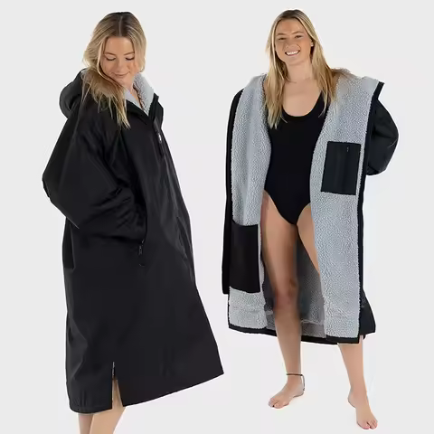 Waterproof Surf Changing Robe Hooded Cloak Beach Surfing Pool Outdoor Coat Lamb Wool Jacket Lining A