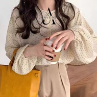 ANVERS | Women Polka Dot Korean Style Chiffon Round Neck Casual Shirt S0007