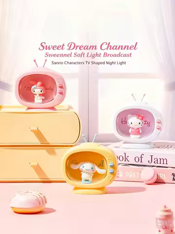 Genuine Mini TV Shape LED Night Light Cute Hello Kitty My Melody Cinnamoroll Soft Glow Bedside Sleep