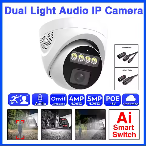 2025 New Dome IP POE Camera AI Audio Mic 5MP 4MP Full Color Dual Light Infrared Xmeye Pro Onvif Face
