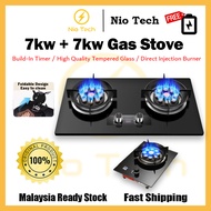 NioTech 7kw+7kw Dapur Gas Tempered Kaca Gas Stove Tempered Glass Embedded Double Burner Household Ki