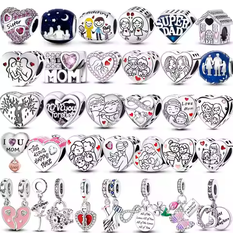 925 Sterling Silver Family Love Friendship Beads Charms Pendent Jewelry Fits 925 Original Bracelet D