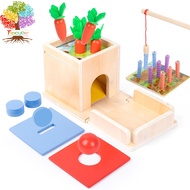 Treeyear 5-in-1 Wooden Play Kit Montessori Toy - Object Permanence Box, Coin Box, Carrot Harvest, Catch Worm, Shape Sorter - Toddler Learning Toy