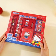 Genuine Sanrio Hello Kitty Stationery Set Cartoon Pens Eraser Ruler Memo Pads Pen Knife Set School-S