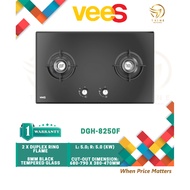 VEES 4.6KW DOUBLE BURNER PREMIUM BLACK TEMPERED GLASS GAS HOB WITH SAFETY DEVICE | DGH-8250F