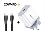 20W USB-C Power Adapter + USB-C to Lightning Cable ; 20W USB-C 電源轉換器 + USB-C 至 Lightning 連接線 快速充電充電器 For iPhone 12 Pro Max / 12 / 12 Mini / 12 Pro 黑 Black