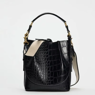 Crocodile pattern handbag black animal pattern printed shoulder bag crossbody handbag bucket bag