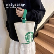กระเป๋าถือ กระเป๋าช้อปปิ้ง ผ้าแคนวาส ลาย Starbucks McDonald's ทรงโท้ท น่ารัก สไตล์เกาหลี สําหรับเดินทาง JIA SHOP