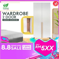 ECOLUX - Ready Stock 2 Door White Wardrobe Solid Board | Muji Wardrobe | 180cm High 5FT