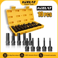 KEELAT 10 PCS Impact Hex Bit Socket Set 1/2 Inch Drive CR-MO Metric Allen Hex Bit H4 To H19 Heavy Du