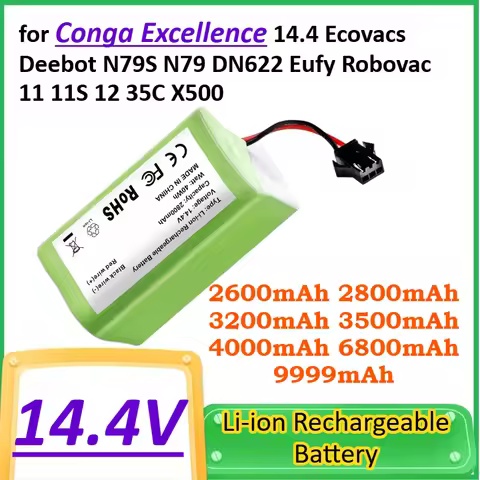 2.6/2.8/3.2/3.5/4.0/6.8Ah Li-Ion Battery for Conga Excellence 14.4 Ecovacs Deebot N79S N79 DN622 Euf