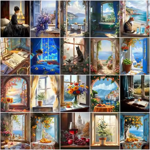 GATYZTORY Painting By Numbers View outside the window Paint Pictures By Numbers For Handiwork Paint 