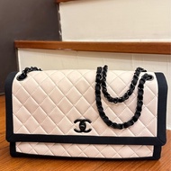 CHANEL 優惠 米白黑邊黑雙C三層鏈包