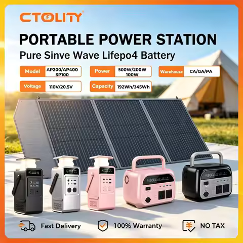CTOLITY 500W 200W Power Station With 100W Solar Panel 20.5V USB TYPE-C Portable Power Bank 345.6Wh 1
