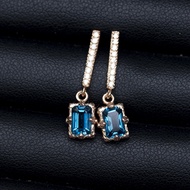 ต่างหูพลอยลอนดอนบลูโทแพซ (London Blue Topaz) เรือนเงินแท้92.5%ชุบนากหรือพิ้งโกล์ด พลอยน้ำเงินอมสีฟ้า