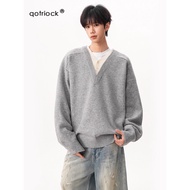 Old Money Style Deep V-Neck Sweater Men Autumn Winter Lazy Simple High-End Sweater Old Money