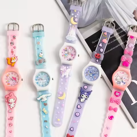 New Cute Hello Kitty Watches for Girls 3D Cartoon Pattern Kuromi Waterproof Quartz Children Watch Wr