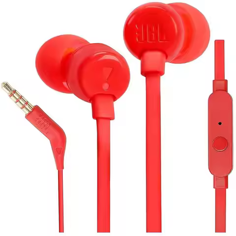 Jbl t110 button headphones with integrated microphone, red