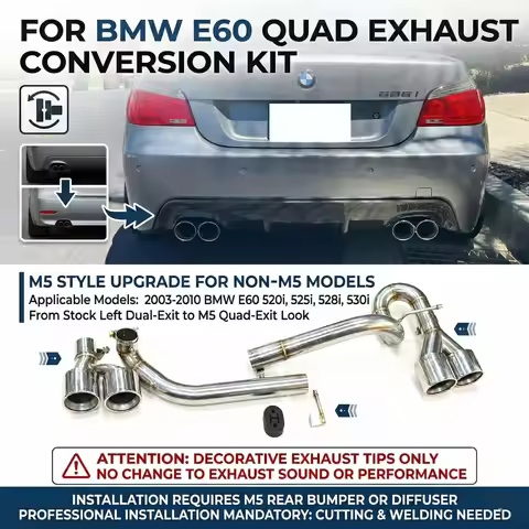 M5 Look Quad Muffler Exhaust Tips For BMW 5 Series E60 03-10 520i 525i 528i 530i Gas Dual to 4-Out S