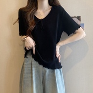 Ice Silk Threaded Short-Sleeved t-Shirt Women 2025 New Style Slim-Fit Slimmer Look Age-Reducing Plus