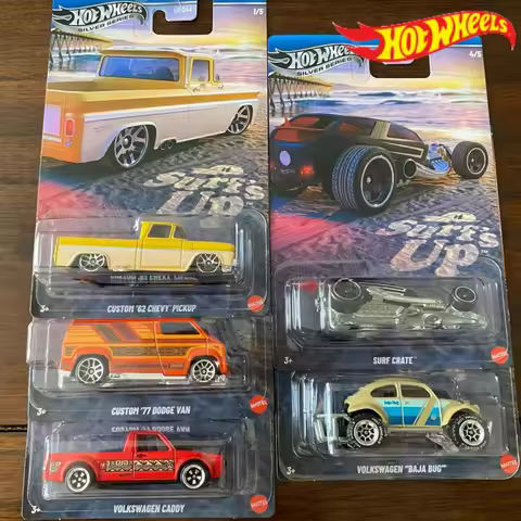 Hot Wheels Cars Gdg44 Beach Surfing 77 Dodge Van 62chevy Pickup Surf Crate 1:64 Diecast Vehicle Coll