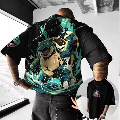 Men's T-Shirt Squirtle Pokemon Anime Graphic Tee Soft Cotton Casual Streetwear for Daily Wear Home G