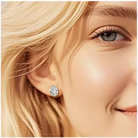 10K Solid Gold Lab-Grown Diamond Oval 1CT IGI Certified Diamond Stud Earrings for Women | Premium Je