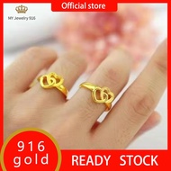 Emas 916 Original Malaysia 916 Gold Ring for Women Gold Ring Couple Ring for Lovers Couple Ring Original 916 Gold Ring Double Heart Ring Gold Shop Gold Female Open Love Ring Cincin Emas Bangkok Cop 916 Cincin Perempuan Rings for Women