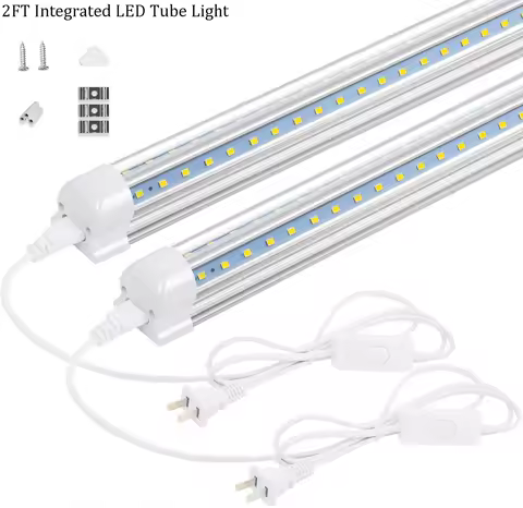 2PCS 2FT/0.6M Led Tube Light T8 24W 6000K AC85-265V LED Light Fixture Ceiling Utility Shop Lamp Work