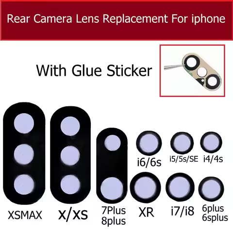 New Rear Camera lens For iphone 4 4s 5 5s se 6 7 8 x xr xsmax plus Back camera glass with 3M Glue St