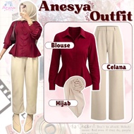 3-in-1 Korean Style Suit (Blouse, Knit Pants, Bella Square, Bag) One Set for Modern Women AS4F