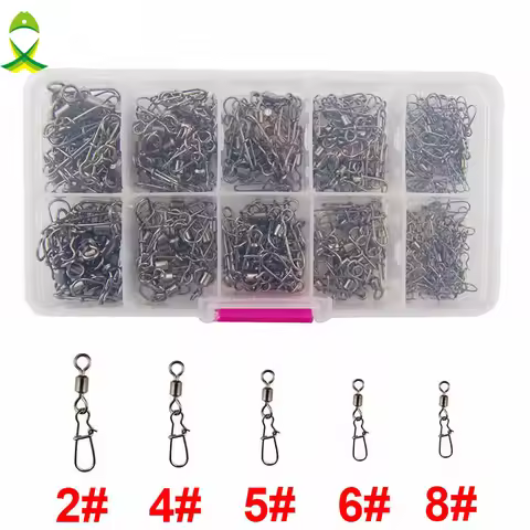 JSM 210pcs Rolling Fishing Swivel With Nice Snap Sea Fishing Rolling Swivels Connector Set With Box 
