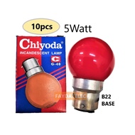 10PCS CHIYODA 5W G40 5WATT B22 INCANDESCENT BULB (PAINTED RED)