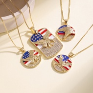 USA Flag Eagle Pendant Necklace Gold Plated Patriotic American Bald Eagle CZ Stone Enamel Jewelry fo