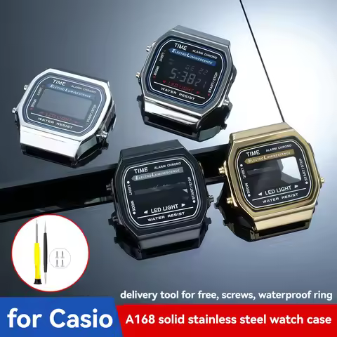 Stainless Steel Case Bezel Mod Kit for Casio A168 A168WA 3298 – High Quality Solid Metal Shell & Str