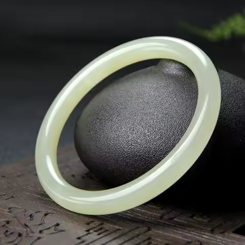 Natural Hetian Jasper Bracelet Green White Jade Fine Round Female Jingle Bangles Fashion Exquisite L