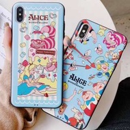 手機殼IPhone6/7/8/plus/X/XR/XS/XSMAX : 愛麗絲妙妙貓 全包黑邊蠶絲紋軟殼