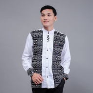 Baju Koko Pria Lengan Panjang Elrumi Terbaru Motif Suku Dayak Putih Kombinasi Batik