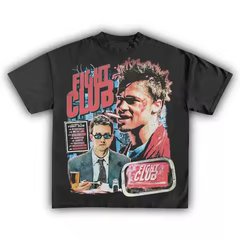 Vintage Cult Classic Movie Graphic Tee Fight Club Brad Pitt Edward Norton Retro T Shirt for Men Wome