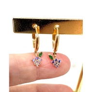 [Ready Stock] Anting Emas Fashion Variasi Batu Ungu Dan Hijau 16K