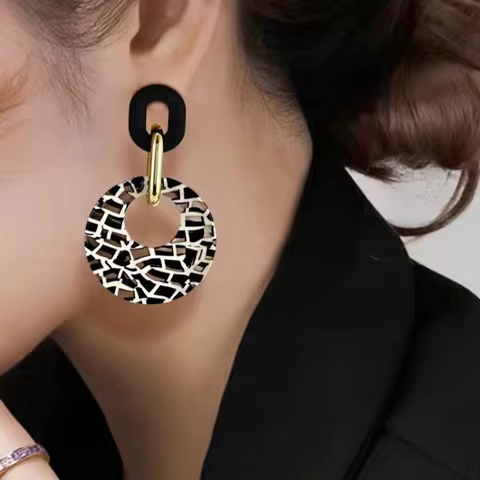 Leopard Advanced Earrings Acrylic Geometric Leopard Print Circle Earrings Temperament Exaggerated Ve