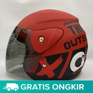 Helm Evo Outside Merah Hitam Doff Half Face Nouvo SNI Dewasa Motif - bukan KYT INK GM NHK ZEUS MDS J