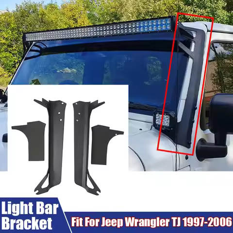 52" 2 in 1 LED Straight Light Bars Brackets With A-Pillar Upper Roof Windshield Holder Mount Kits Fo