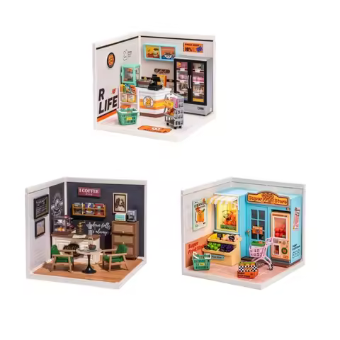 Robotime Mini Dollhouse DIY Miniature House Kit 1:20 Fruit Store Cafe Store Supply Store Kit with LE