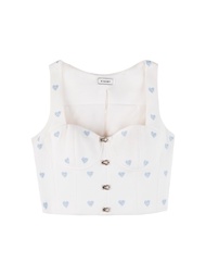 Kloset Design  Embellished Heart Crop Top (PF24-T009-C) เสื้อแขนกุดปักลายหัวใจและมีบราเสื้อชั้นในที่